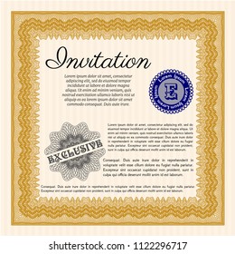 Orange Retro invitation template. Complex background. Artistry design. Detailed. 