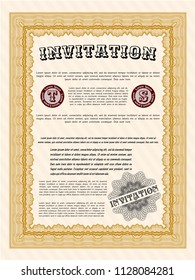 Orange Retro invitation template. With complex background. Customizable, Easy to edit and change colors. Artistry design. 