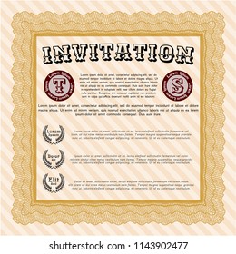 Orange Retro invitation template. Complex background. Nice design. Detailed. 
