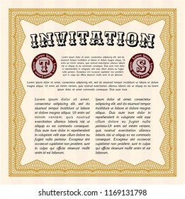 Orange Retro invitation template. Complex background. Customizable, Easy to edit and change colors. Good design. 