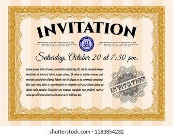 Orange Retro invitation template. Complex background. Good design. Vector illustration. 