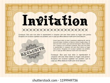 Orange Retro invitation template. With complex linear background. Detailed. Money Pattern design. 