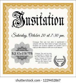 Orange Retro invitation template. With complex linear background. Customizable, Easy to edit and change colors. Money design. 