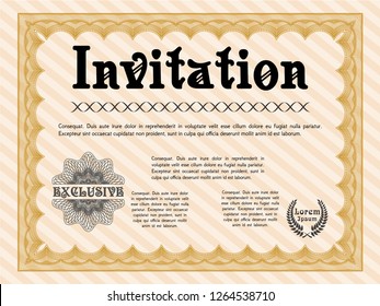 Orange Retro invitation template. With complex linear background. Vector illustration. Sophisticated design. 