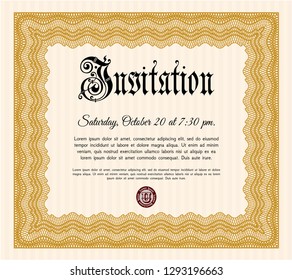 Orange Retro invitation template. With complex linear background. Elegant design. Detailed. 