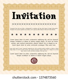 Orange Retro invitation template. With complex linear background. Cordial design. Vector illustration. 