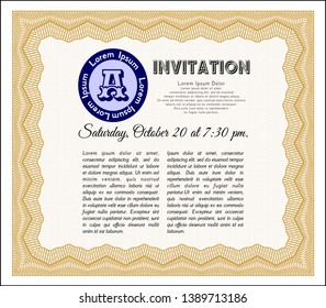 Orange Retro invitation template. With complex linear background. Beauty design. Vector illustration. 