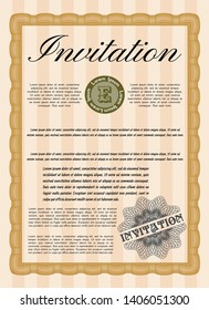 Orange Retro invitation template. With complex linear background. Superior design. Detailed. 