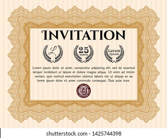 Orange Retro invitation template. Complex background. Detailed. Retro design. 