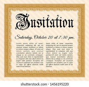Orange Retro invitation template. With complex background. Vector illustration. Money Pattern. 
