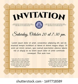 Orange Retro invitation template. Complex background. Artistry design. Customizable, Easy to edit and change colors. 