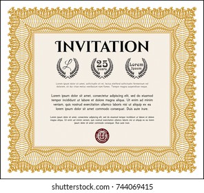 Orange Retro invitation template. With complex linear background. Customizable, Easy to edit and change colors. Excellent design. 