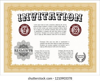 Orange Retro invitation template. Cordial design. Customizable, Easy to edit and change colors. With complex background. 