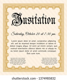 Orange Retro invitation template. Cordial design. Detailed. Printer friendly. 