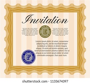 Orange Retro invitation template. Customizable, Easy to edit and change colors. With quality background. Money style design. 