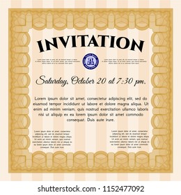 Orange Retro invitation template. Customizable, Easy to edit and change colors. With guilloche pattern and background. Money style design. 