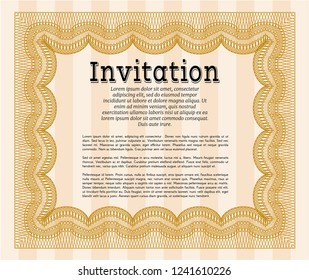 Orange Retro invitation template. Customizable, Easy to edit and change colors. With complex linear background. Retro design.