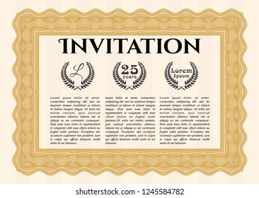 Orange Retro invitation template. Customizable, Easy to edit and change colors. With linear background. Cordial design. 
