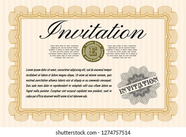 Orange Retro invitation template. Customizable, Easy to edit and change colors. Printer friendly. Nice design. 