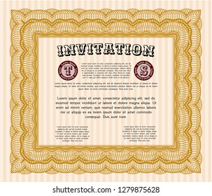 Orange Retro invitation template. Customizable, Easy to edit and change colors. With complex linear background. Elegant design. 
