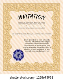 Orange Retro invitation template. Customizable, Easy to edit and change colors. With linear background. Elegant design. 