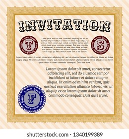 Orange Retro invitation template. Customizable, Easy to edit and change colors. With guilloche pattern. Cordial design. 