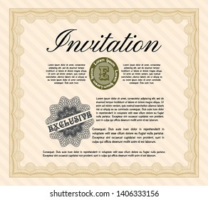 Orange Retro invitation template. Customizable, Easy to edit and change colors. With complex background. Money Pattern design. 