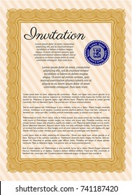 Orange Retro invitation template. Customizable, Easy to edit and change colors. With background. Sophisticated design. 