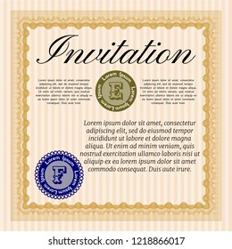Orange Retro invitation template. Retro design. With quality background. Detailed. 