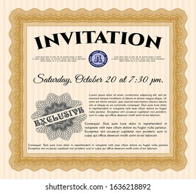 Orange Retro invitation template. Retro design. Easy to print. Customizable, Easy to edit and change colors. 