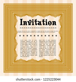 Orange Retro invitation template. Detailed. With background. Sophisticated design. 
