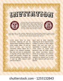Orange Retro invitation template. Detailed. Printer friendly. Money design. 