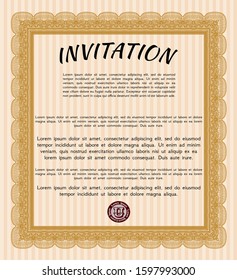 Orange Retro invitation template. Detailed. With guilloche pattern. Elegant design. 
