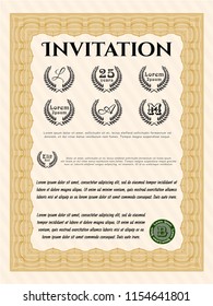 Orange Retro invitation template. Easy to print. Good design. Detailed. 