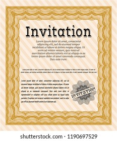 Orange Retro invitation template. Easy to print. Elegant design. Detailed. 