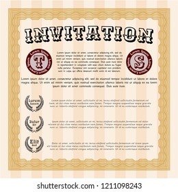 Orange Retro invitation template. Easy to print. Cordial design. Detailed. 