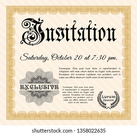 Orange Retro invitation template. Easy to print. Money Pattern design. Customizable, Easy to edit and change colors. 