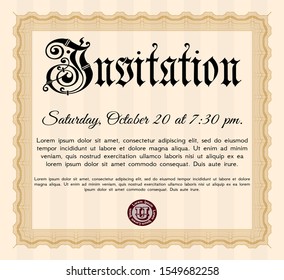Orange Retro invitation template. Easy to print. Detailed. Money design. 