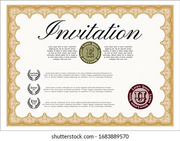 Orange Retro invitation template. Easy to print. Detailed. Modern design. 