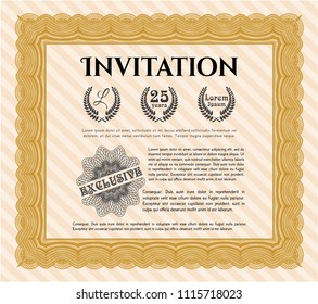 Orange Retro invitation template. Elegant design. Printer friendly. Customizable, Easy to edit and change colors. 
