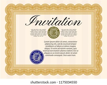 Orange Retro invitation template. Elegant design. Easy to print. Vector illustration. 