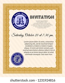 Orange Retro invitation template. Elegant design. Printer friendly. Detailed. 