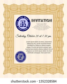 Orange Retro invitation template. Elegant design. With background. Customizable, Easy to edit and change colors. 