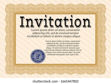 Orange Retro invitation template. Excellent design. With complex linear background. Customizable, Easy to edit and change colors. 