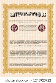 Orange Retro invitation template. Good design. Complex background. Detailed. 