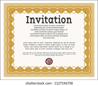 Orange Retro invitation template. With great quality guilloche pattern. Perfect design. Detailed. 