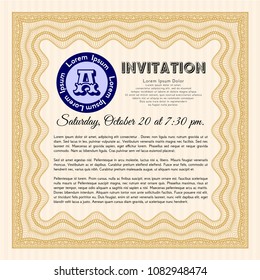  Orange Retro invitation template. With guilloche pattern and background. Vector illustration. Retro design. 