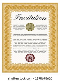 Orange Retro invitation template. With guilloche pattern. Vector illustration. Cordial design. 