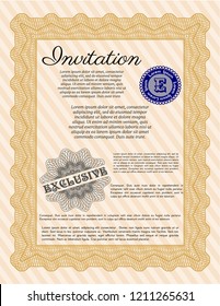 Orange Retro invitation template. With guilloche pattern. Customizable, Easy to edit and change colors. Money design. 