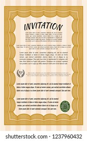 Orange Retro invitation template. With guilloche pattern. Vector illustration. Cordial design. 